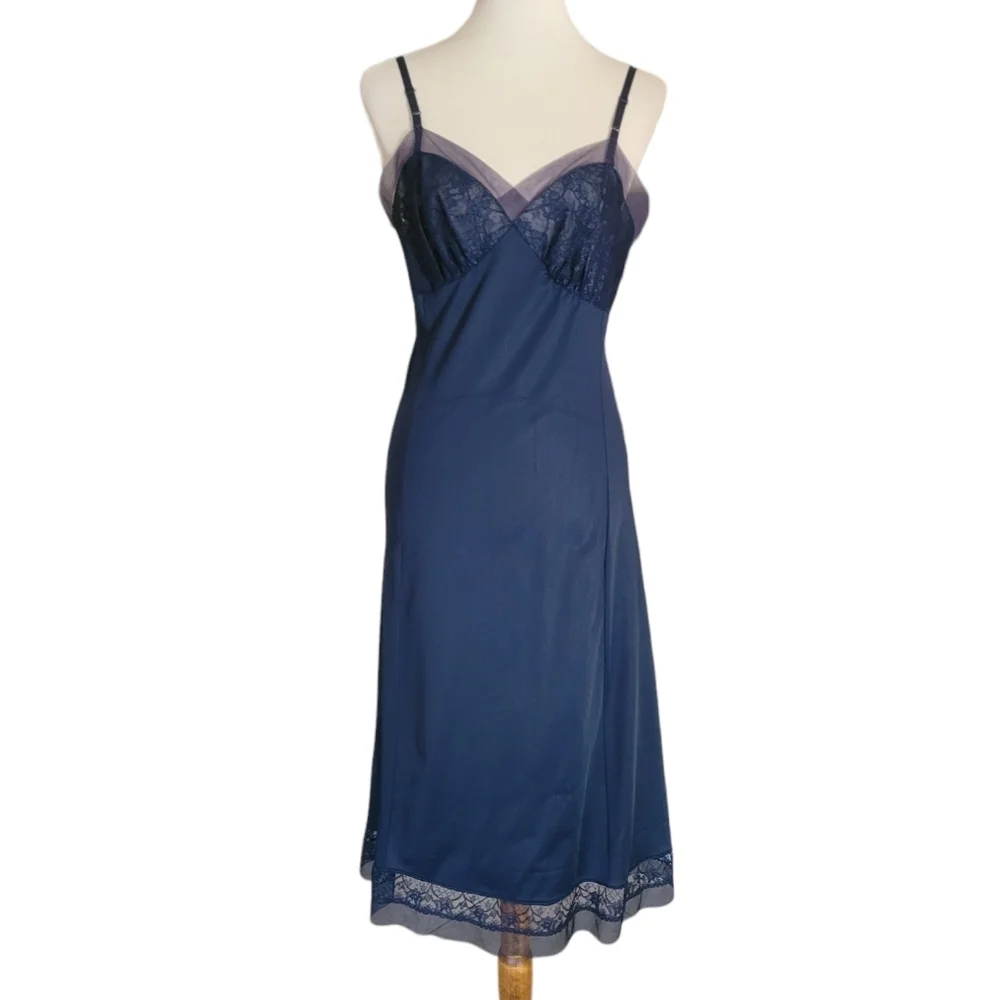 Vintage 60's Rodgers Navy Blue Lace Slip Dress - Picture 2 of 6